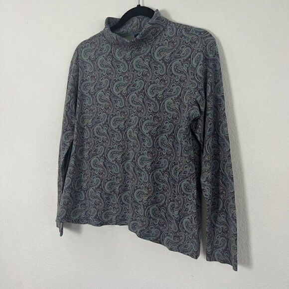 Vintage 90s LL Bean Womens Mock Neck Long Sleeve Purple Paisley Shirt Small - Picture 9 of 10